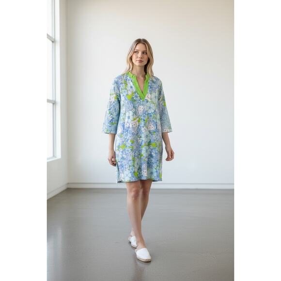 Lilly Pulitzer Lion Print Tunic Top Blue Green Cotton Resort Preppy M - Picture 3 of 6